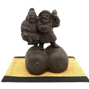 Vtg 70s Japanese Clay Bizen Ware Ebisu Daikoku Folk Art Lucky God Figure 7inx